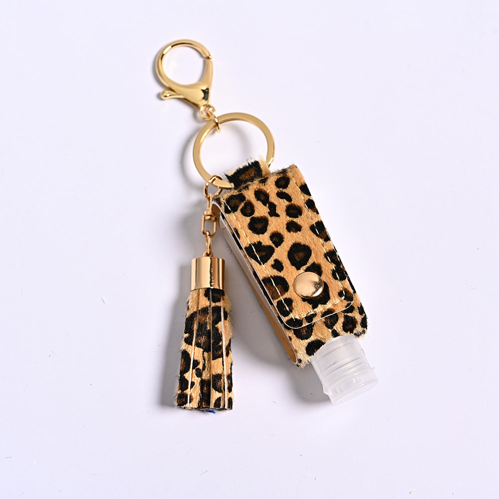 Wholesale Leopard Print T-shaped PU Leather Hand Sanitizer Free Leather Case Keychain